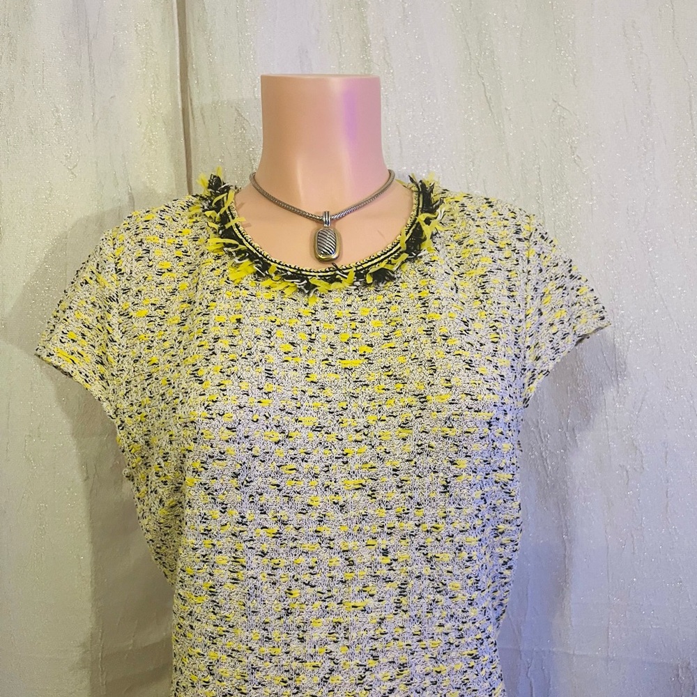St. John Cream and Green Midi Dress - Picture 2 of 9